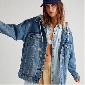 We The Free Blue Jean Jacket with Gray Hood